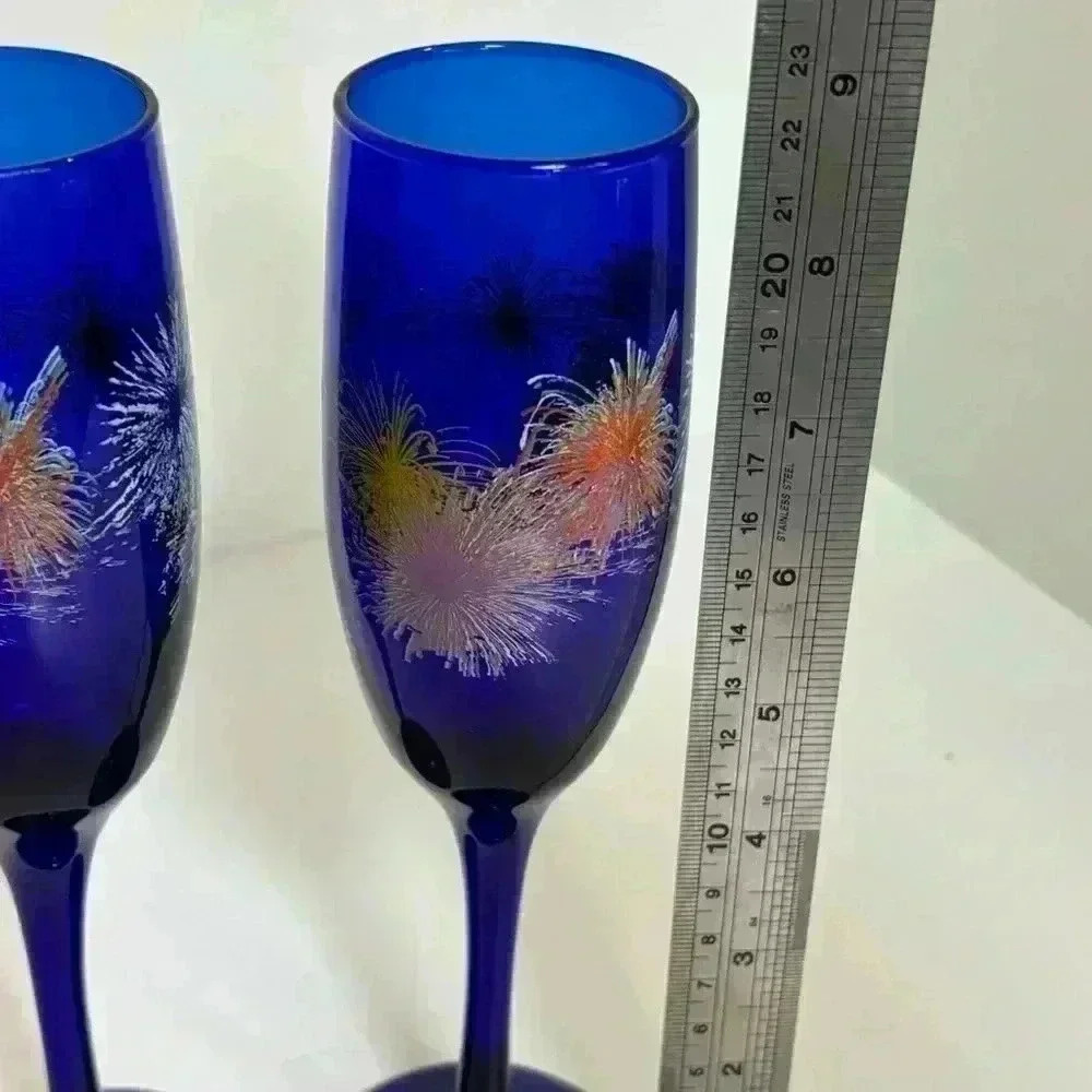 Millennium Y2K New Year’s Eve  1999/2000 cobalt glass champagne flutes. - Picture 9 of 10